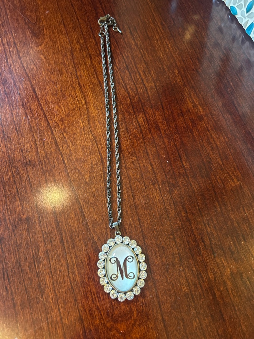 Monogram 'M' Pendant Necklace in Silver-Tone with Crystal Halo